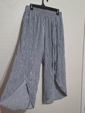 Maurices Navy & White Striped Wide Leg Pull-On Pants